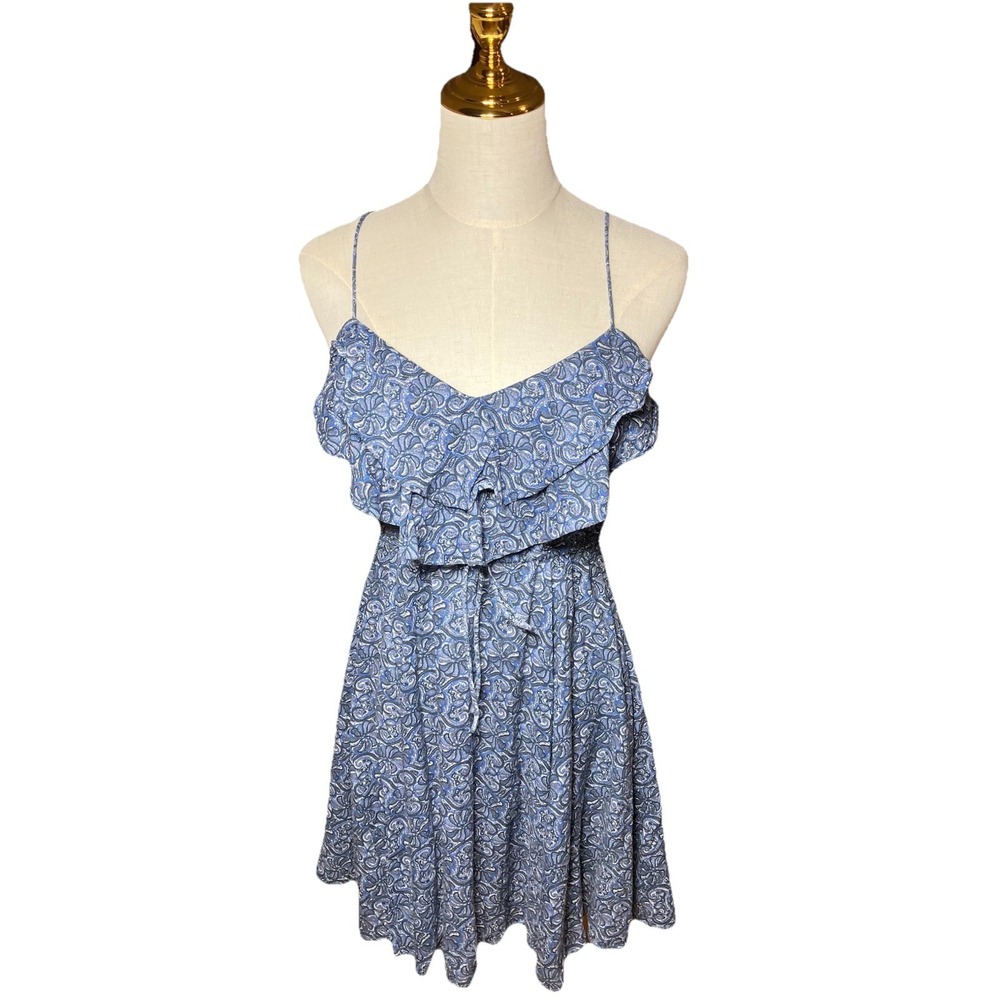 Free People XS Cottagecore Sundress Blue Romantic Feminine Boho Midi Coastal